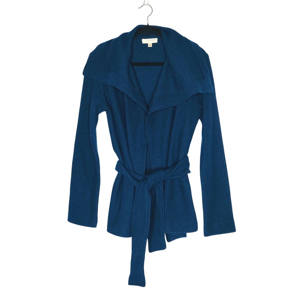 Kenar Boiled Wool Cardigan Wrap Kimono Sweater Jacket Small Blue Quiet Luxury